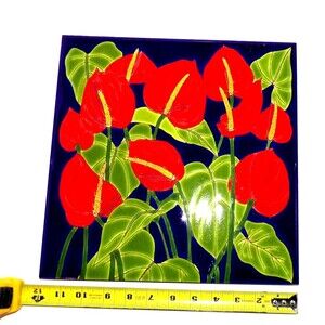 Anthurium Flower Glazed Ceramic Tile 12x12 Beautiful Decorative Blue Red Gao?